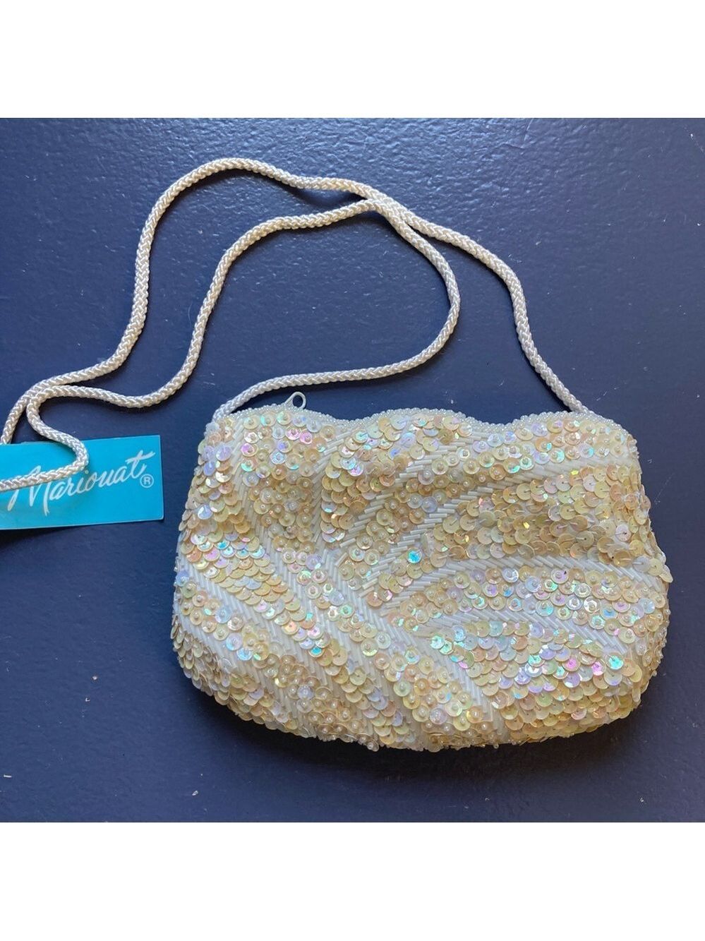 Sparkly Sequined Iridescent Crème/White Purse, NWT